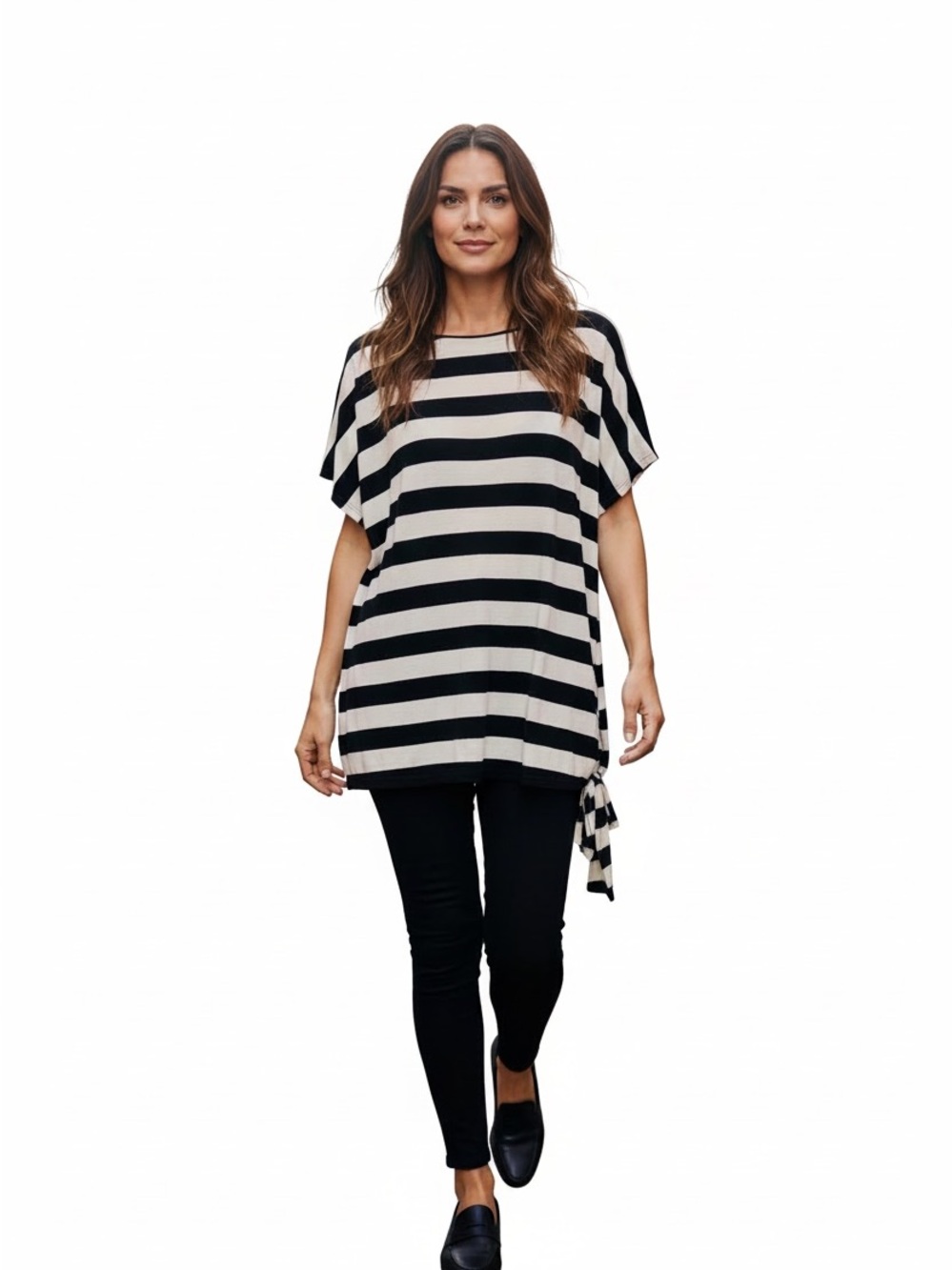 Michael Kors Black & Cream Striped Side-Tie Tunic